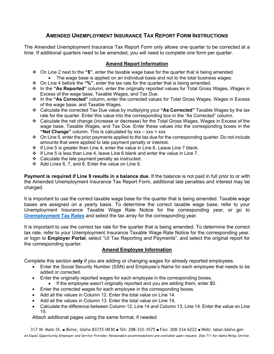 Amended Unemployment Insurance Tax Report Form - Idaho, Page 3