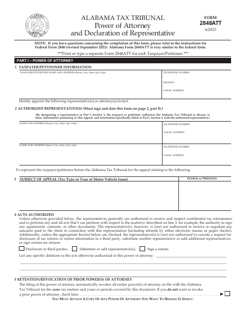 Form 2848ATT Power of Attorney and Declaration of Representative - Alabama