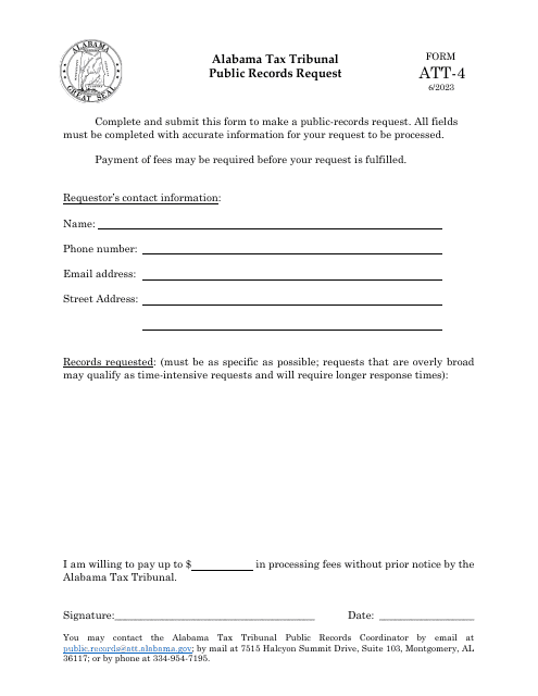 Form ATT-4 Public Records Request - Alabama
