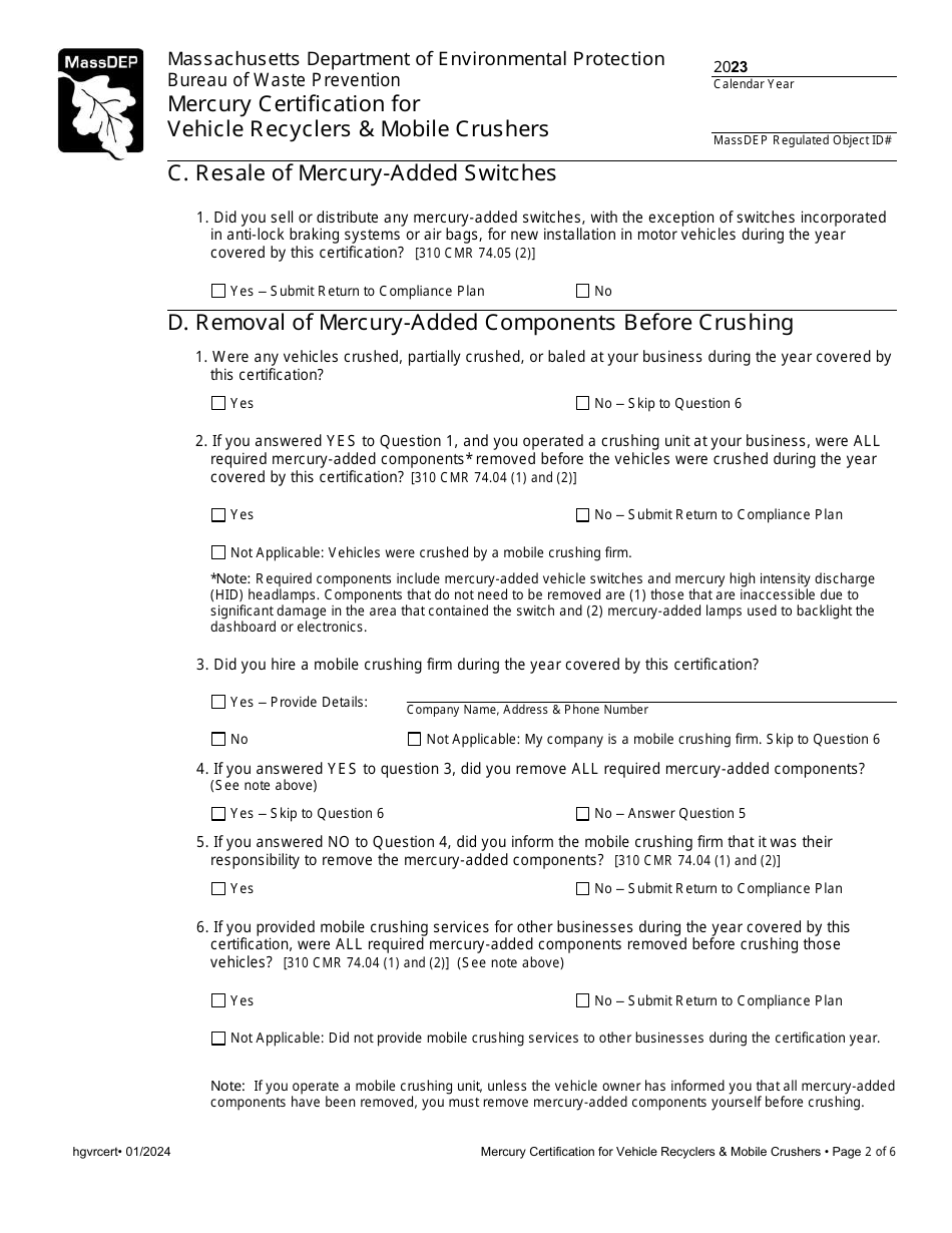 Mercury Certification for Vehicle Recyclers  Mobile Crushers - Massachusetts, Page 2