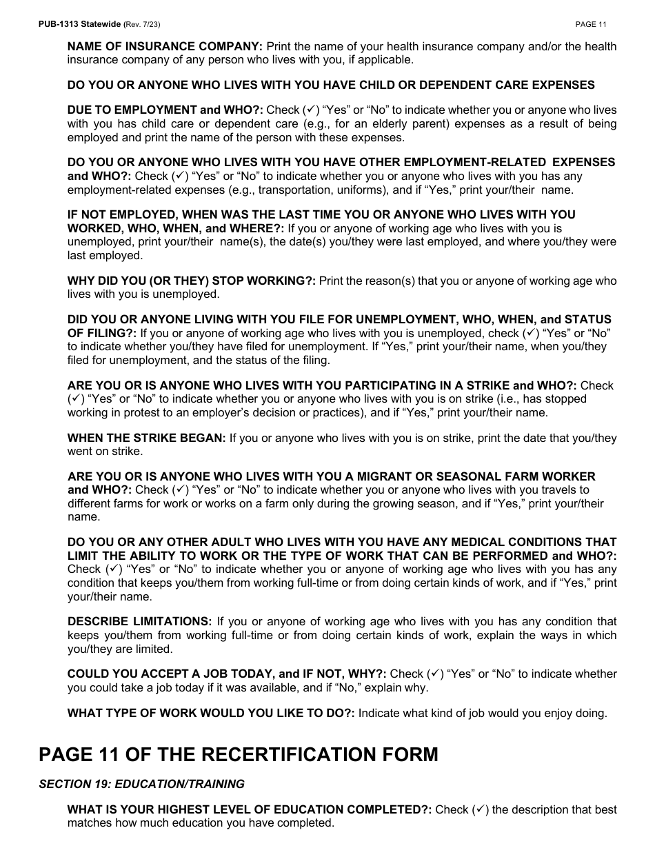 Instructions for Form LDSS-3174 New York State Recertification Form for Certain Benefits and Services - New York, Page 12