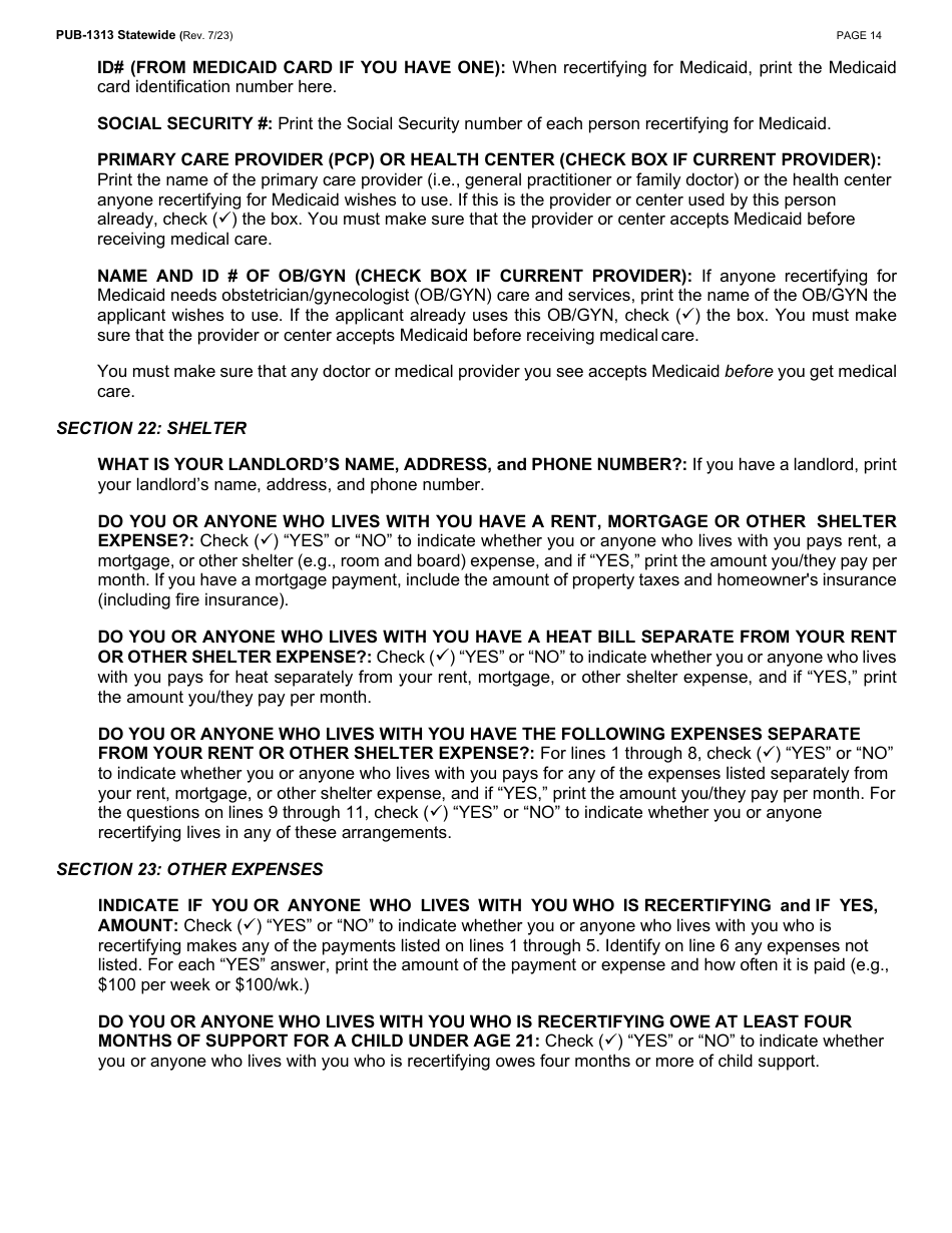 Instructions for Form LDSS-3174 New York State Recertification Form for Certain Benefits and Services - New York, Page 15