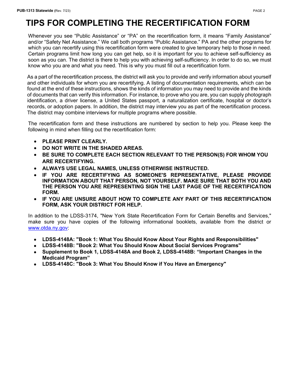 Instructions for Form LDSS-3174 New York State Recertification Form for Certain Benefits and Services - New York, Page 3