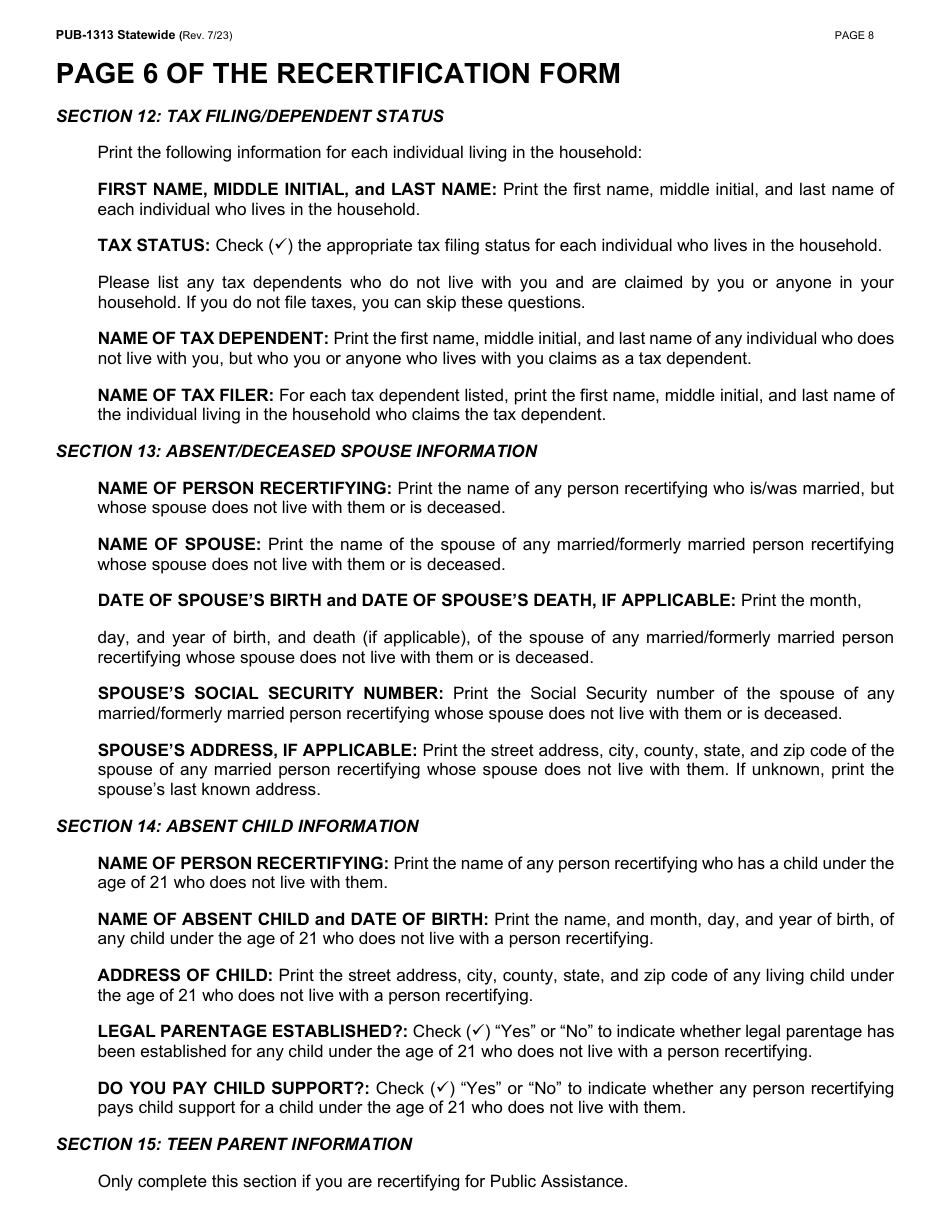 Instructions for Form LDSS-3174 New York State Recertification Form for Certain Benefits and Services - New York, Page 9