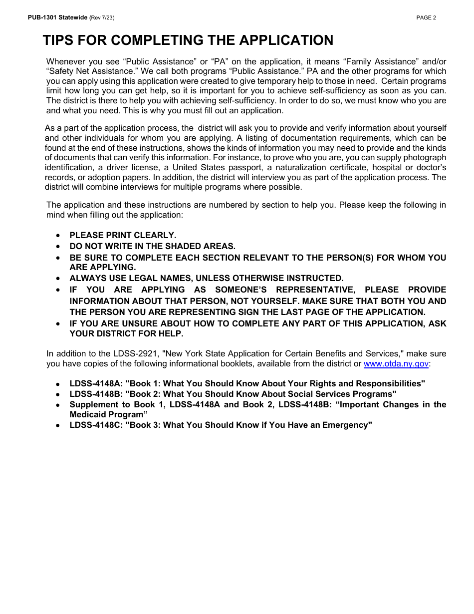 Instructions for Form LDSS-2921 New York State Application for Certain Benefits and Services - New York, Page 3