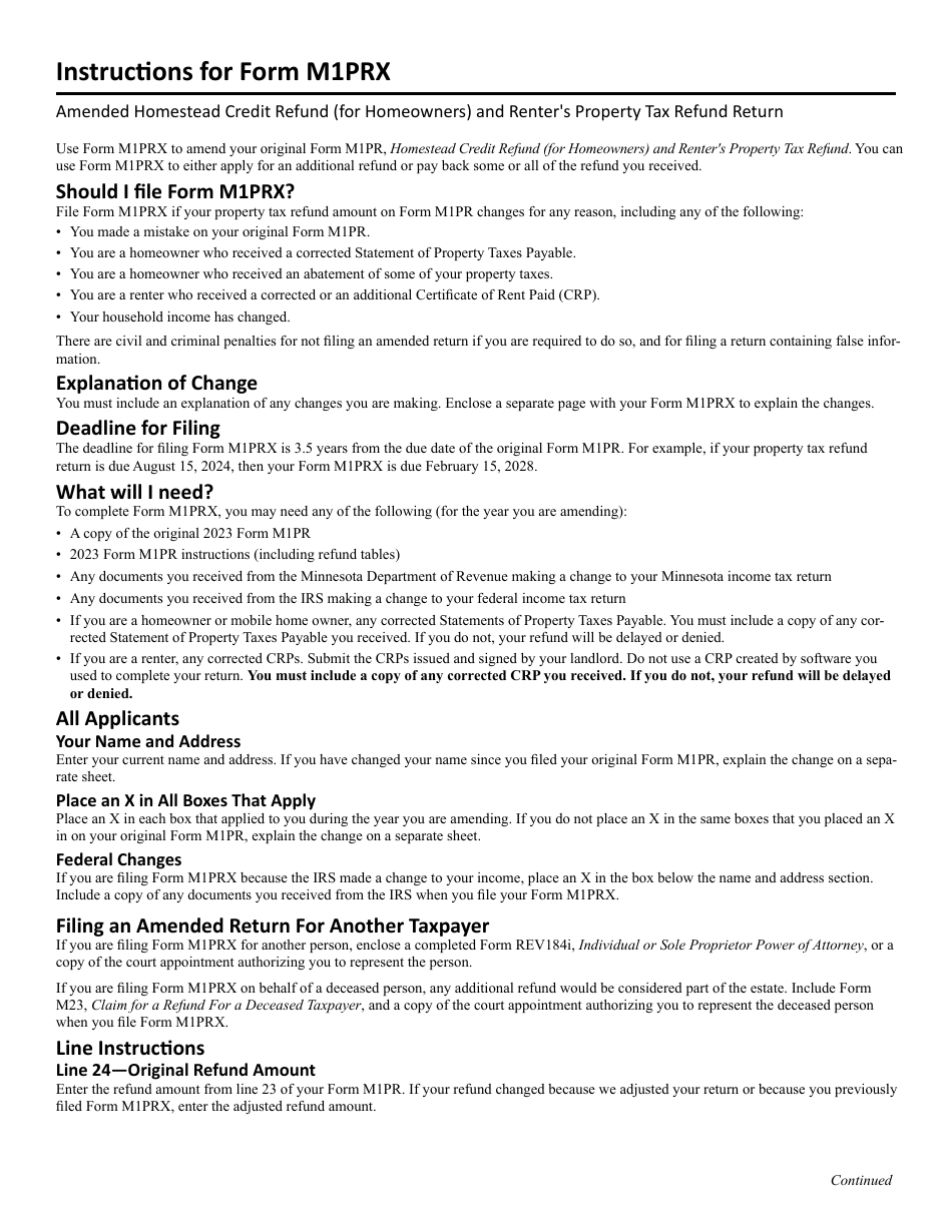 Form M1PRX Amended Homestead Credit Refund (For Homeowners) and Renters Property Tax Refund - Minnesota, Page 3