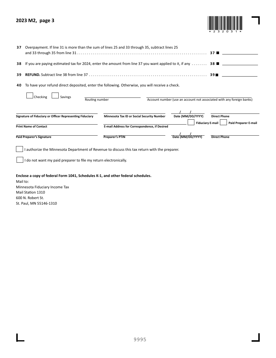 Form M2 Income Tax Return for Estates and Trusts - Minnesota, Page 3