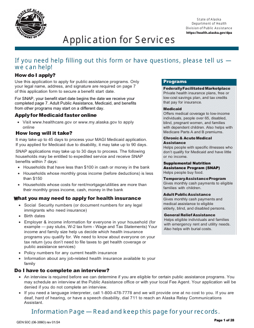 Form GEN50C Application for Services - Alaska