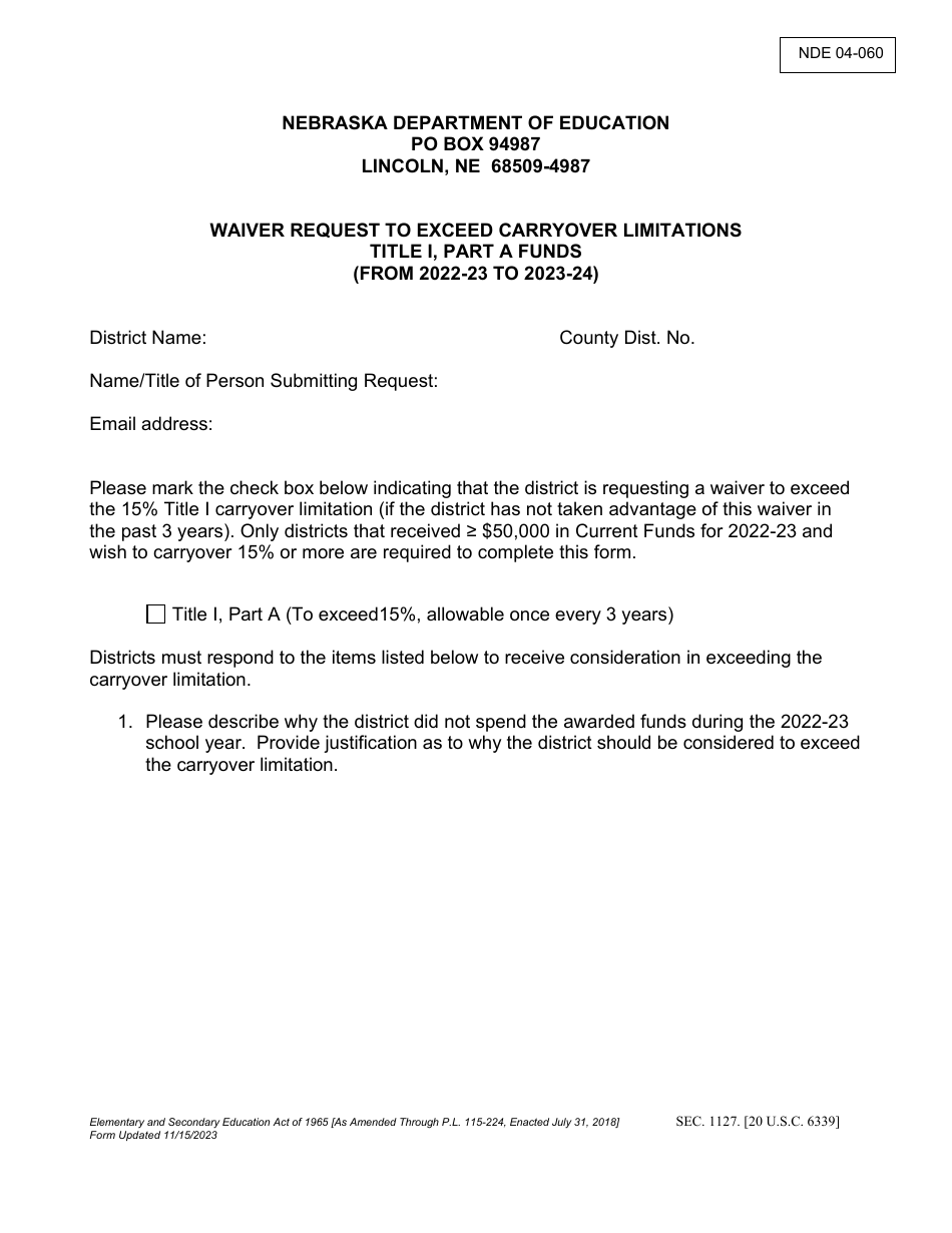 Form NDE04060 2024 Fill Out, Sign Online and Download Fillable PDF
