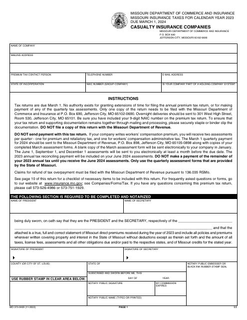 Form MO375-0409 Casualty Insurance Companies - Missouri, 2023