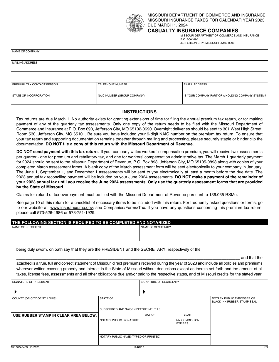 Form MO3750409 Download Fillable PDF or Fill Online Casualty Insurance
