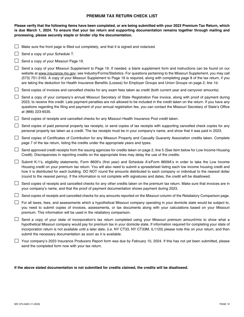 Form MO375-0409 Casualty Insurance Companies - Missouri, Page 10