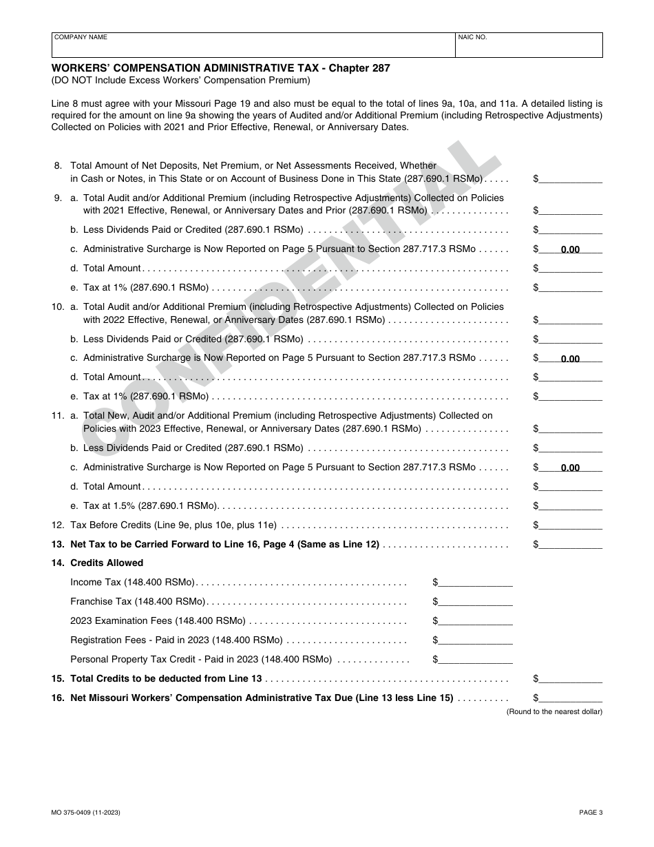 Form MO375-0409 Casualty Insurance Companies - Missouri, Page 3