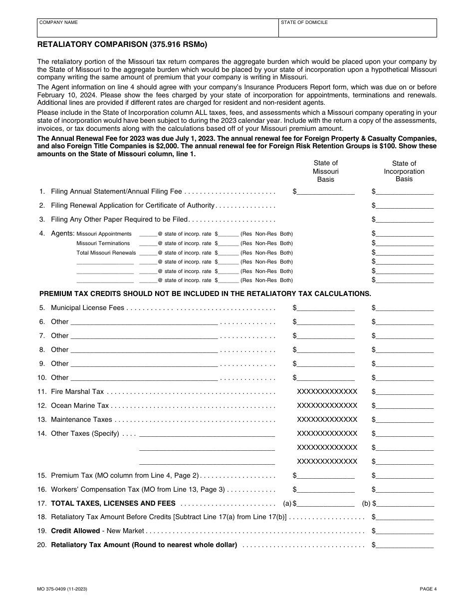 Form MO375-0409 Casualty Insurance Companies - Missouri, Page 4