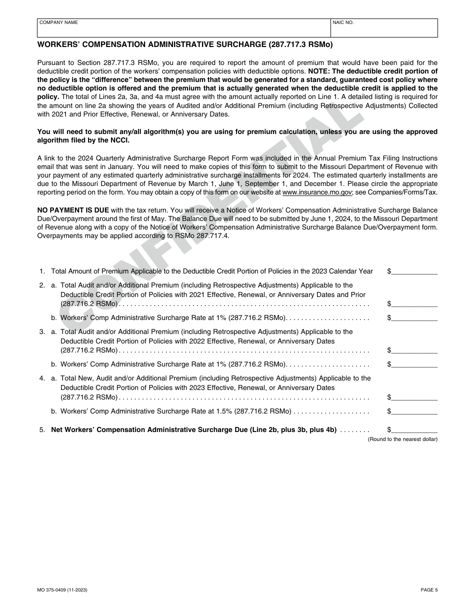 Form MO375-0409 Casualty Insurance Companies - Missouri, Page 5