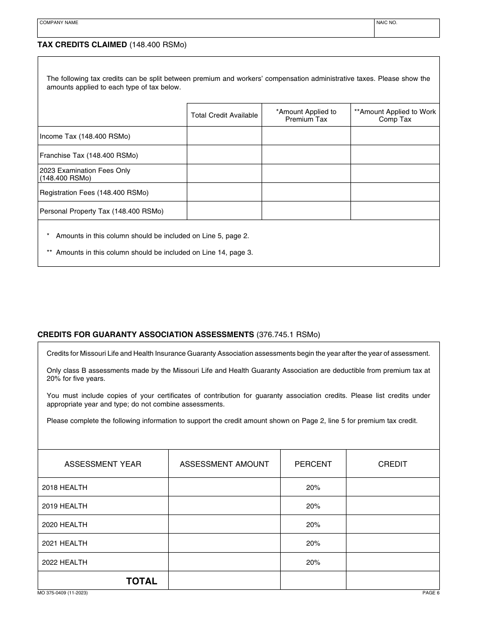 Form MO375-0409 Casualty Insurance Companies - Missouri, Page 6