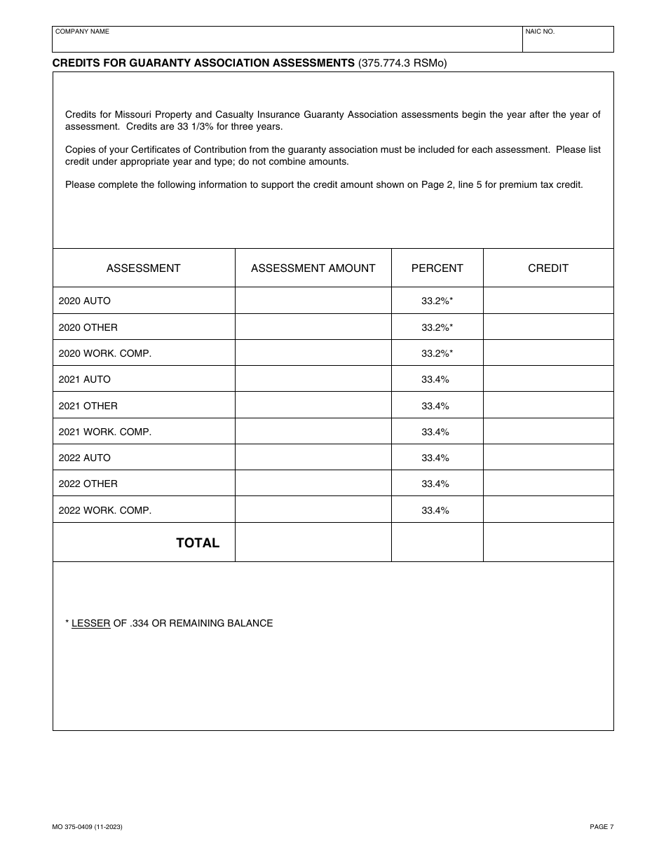 Form MO375-0409 Casualty Insurance Companies - Missouri, Page 7