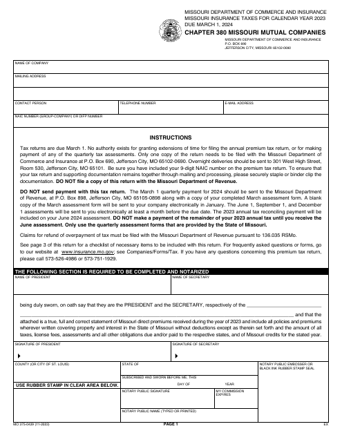 Form MO375-0429 Chapter 380 Missouri Mutual Companies - Missouri, 2023