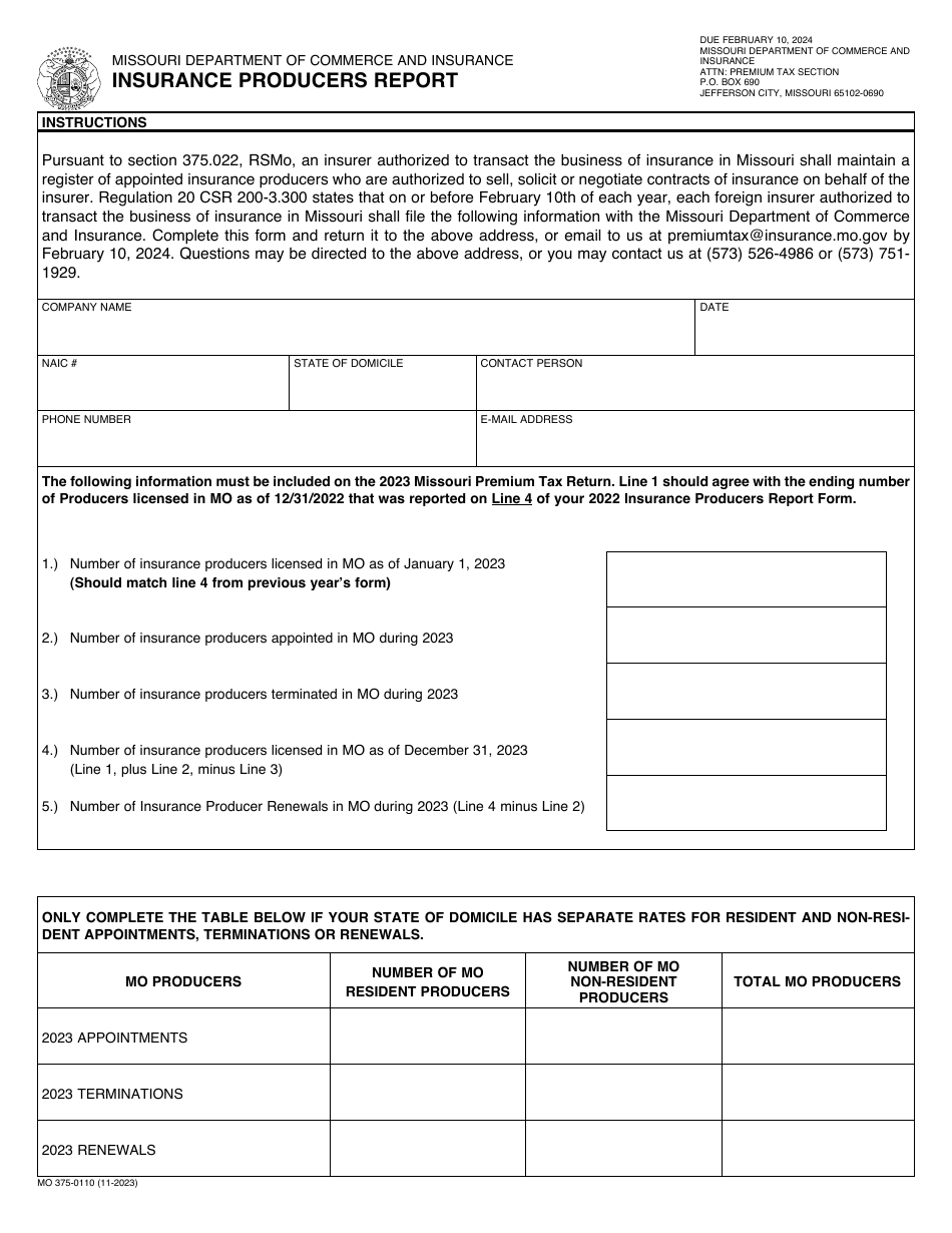 Form MO3750110 Download Fillable PDF or Fill Online Insurance