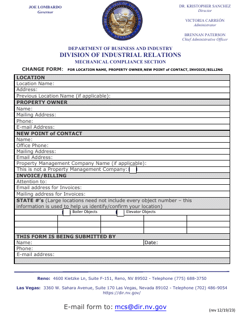 Contact Info Update Form - Nevada Download Pdf