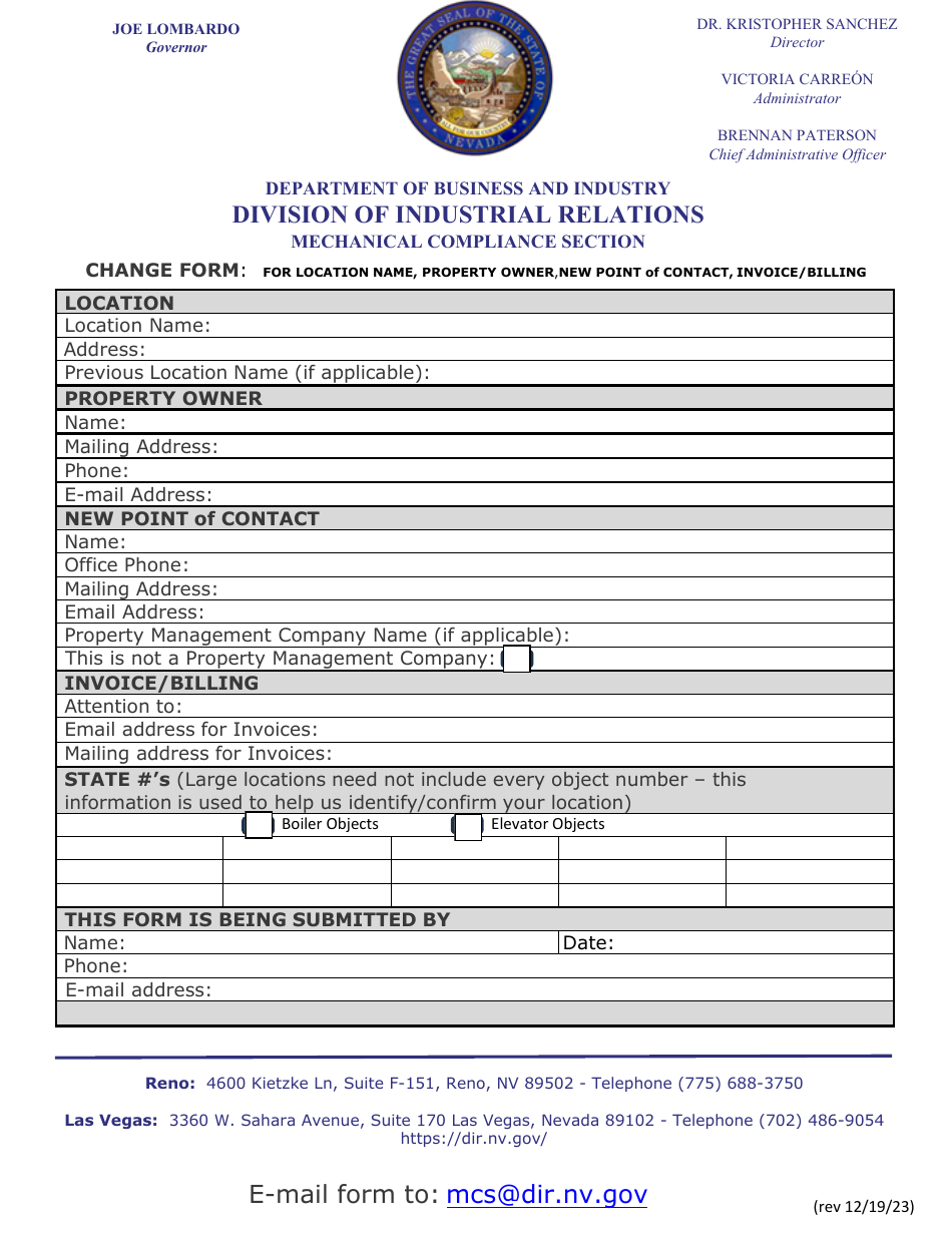 Contact Info Update Form - Nevada, Page 1