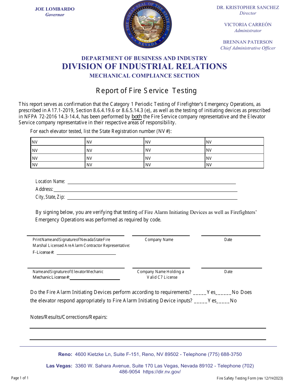 Report of Fire Service Testing - Nevada, Page 1