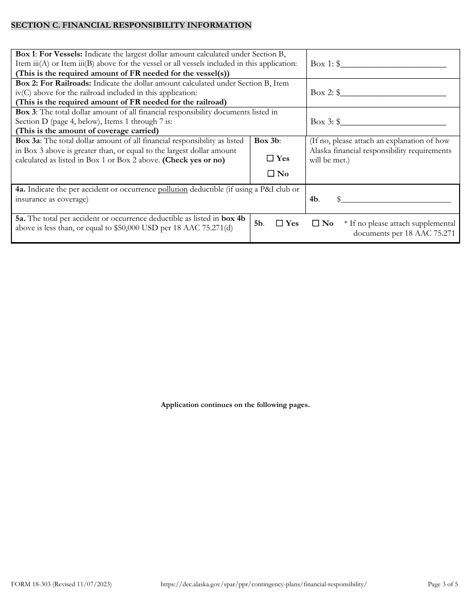 Form 18-303 Nontank Vessel and Railroad Financial Responsibility Application and Checklist - Alaska, Page 4