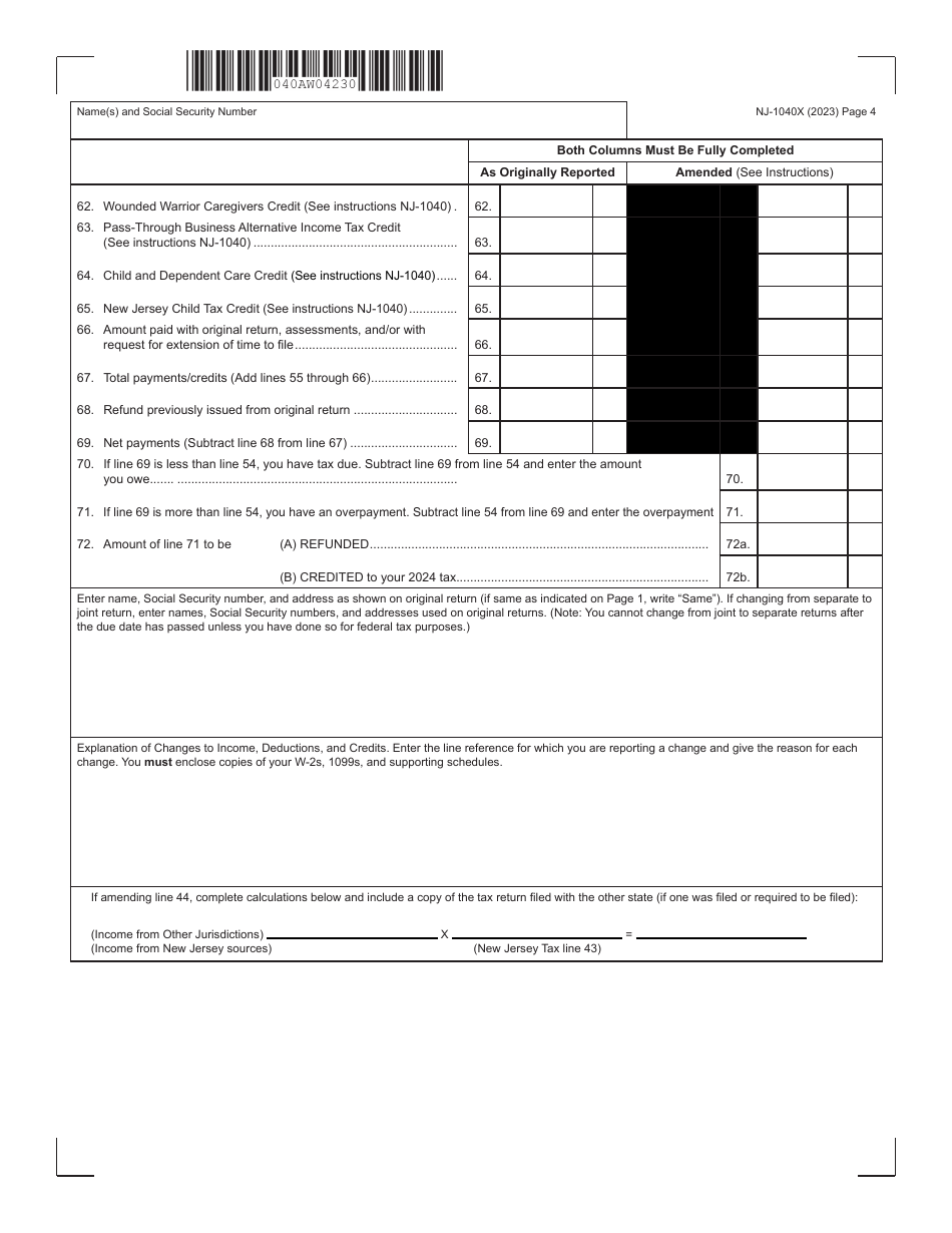 Form Nj 1040x Download Fillable Pdf Or Fill Online New Jersey Amended Resident Income Tax Return 9145
