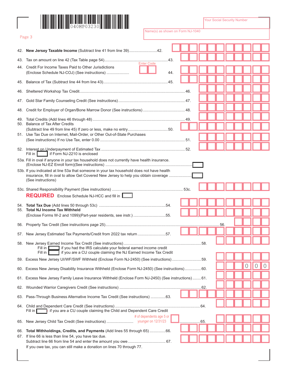 Form NJ-1040 New Jersey Resident Income Tax Return - New Jersey, Page 3