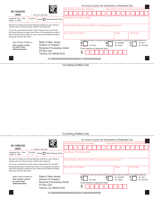 Form NJ-1040-ES 2024 Printable Pdf