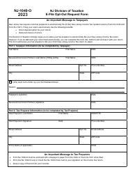 Document preview: Form NJ-1040-O E-File Opt-Out Request Form - New Jersey, 2023