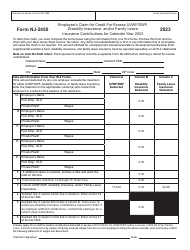Document preview: Form NJ-2450 Employee's Claim for Credit for Excess UI/WF/SWF, Disability Insurance, and/or Family Leave Insurance Contributions - New Jersey, 2023