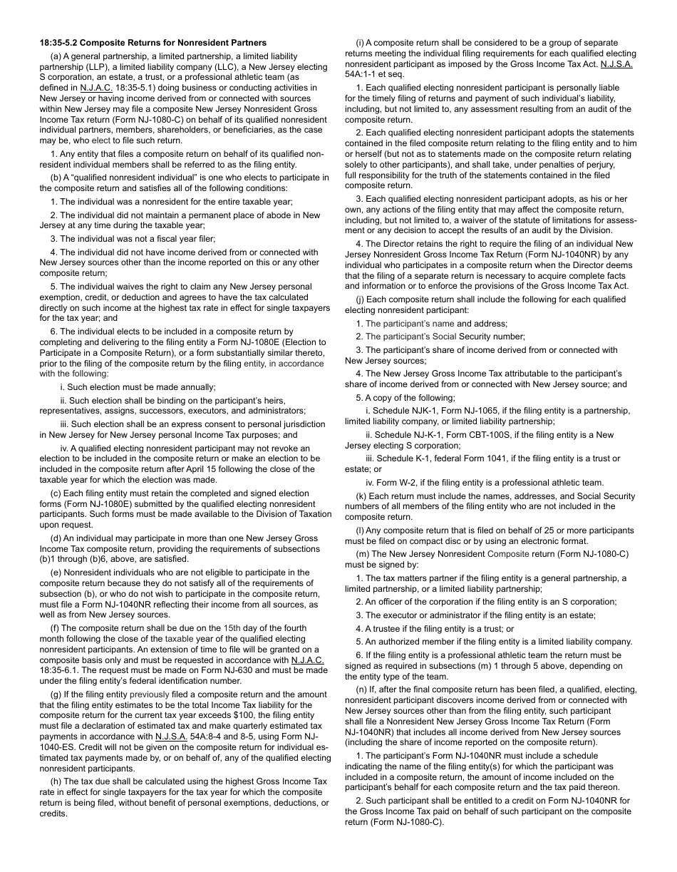 Form NJ-1080E Election to Participate in a Composite Return - New Jersey, Page 2