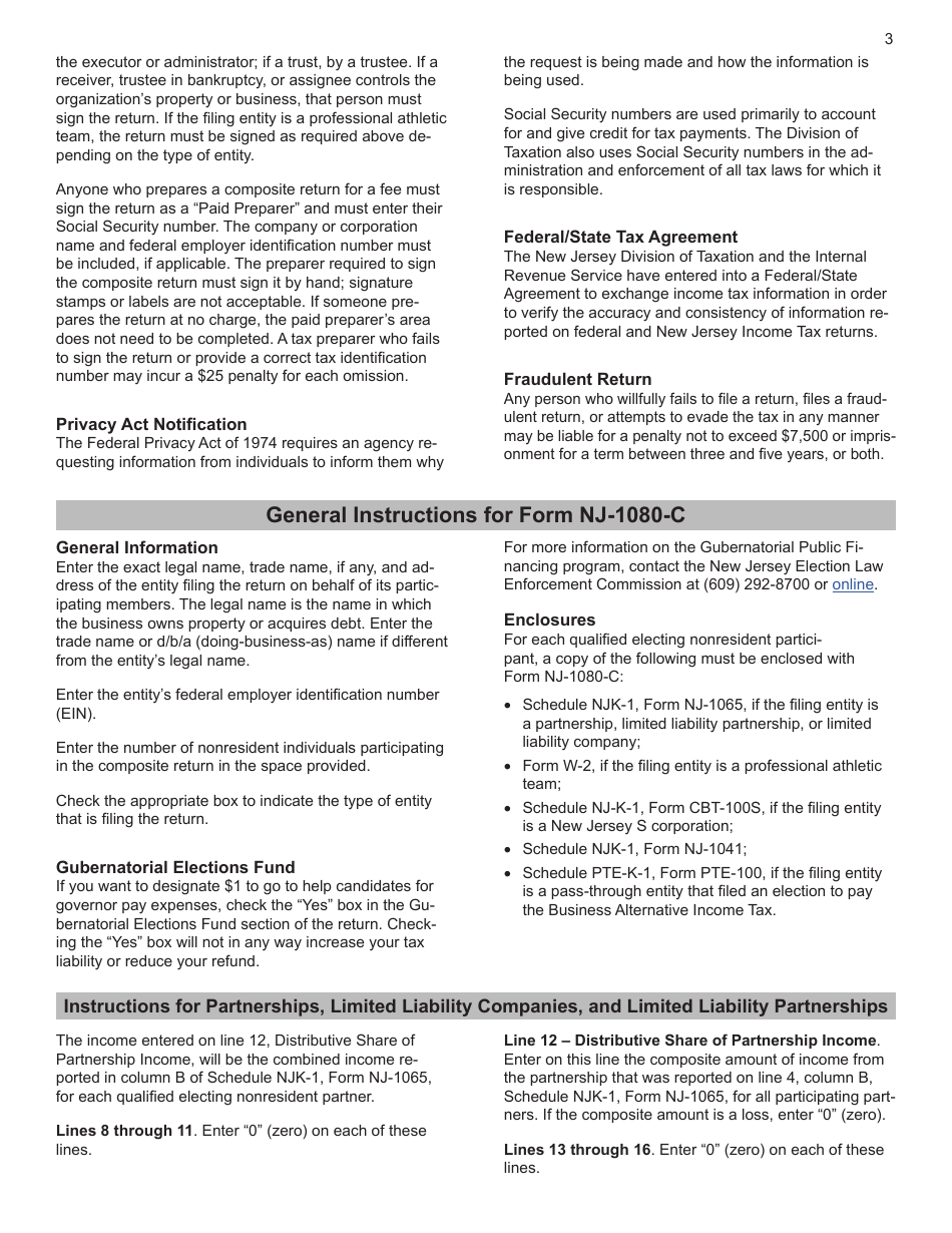 Instructions for Form NJ-1080-C, NJ-1080E - New Jersey, Page 3