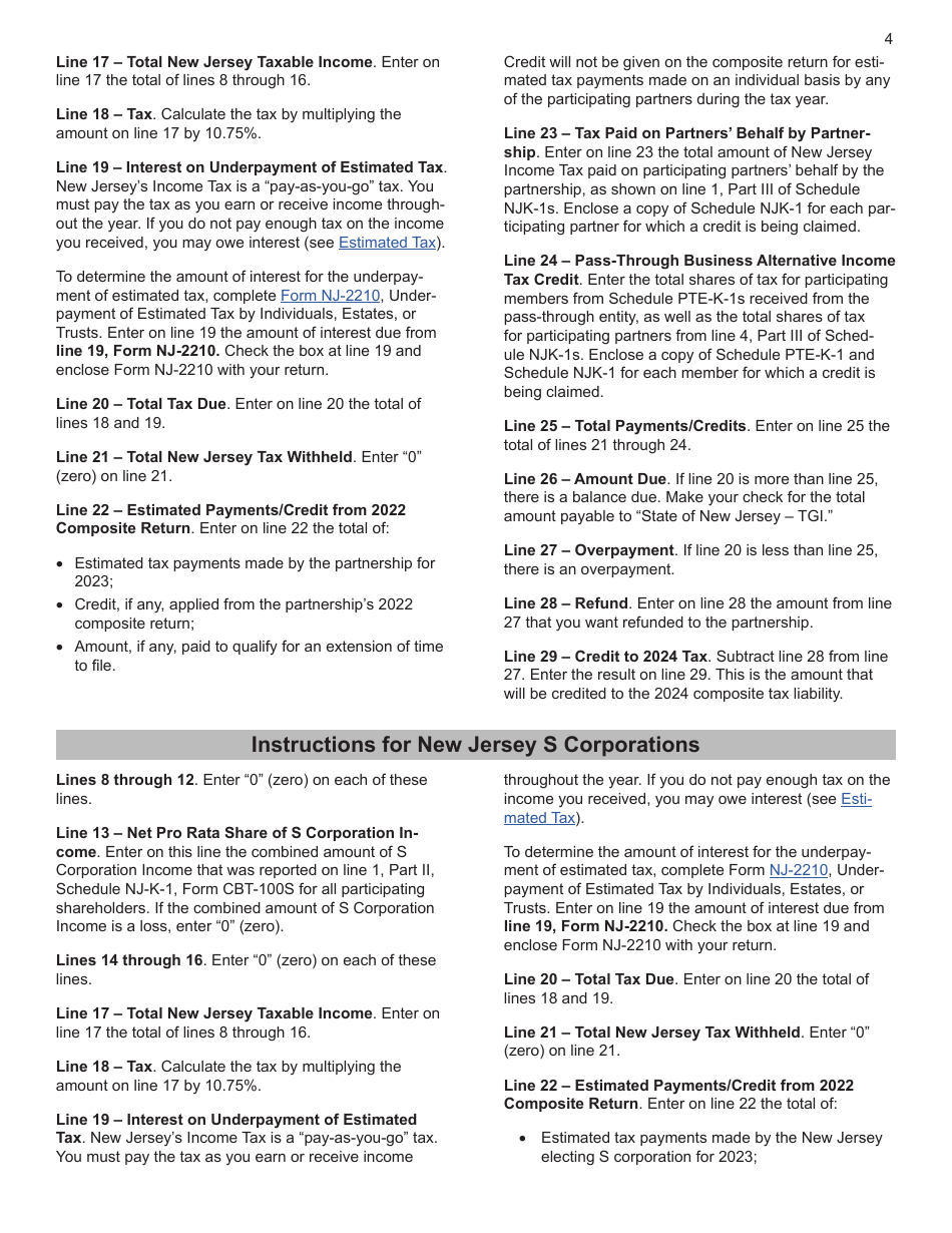 Instructions for Form NJ-1080-C, NJ-1080E - New Jersey, Page 4