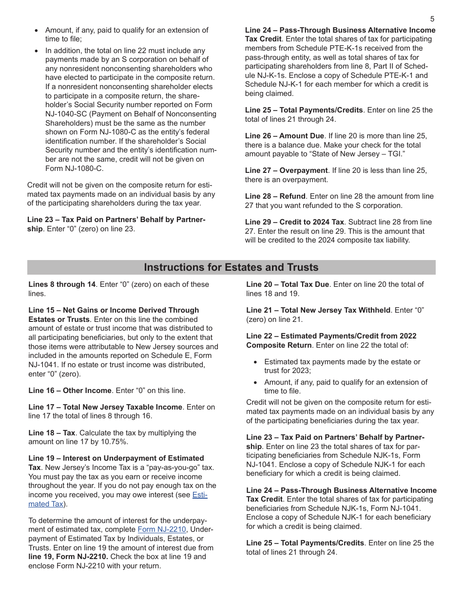 Instructions for Form NJ-1080-C, NJ-1080E - New Jersey, Page 5