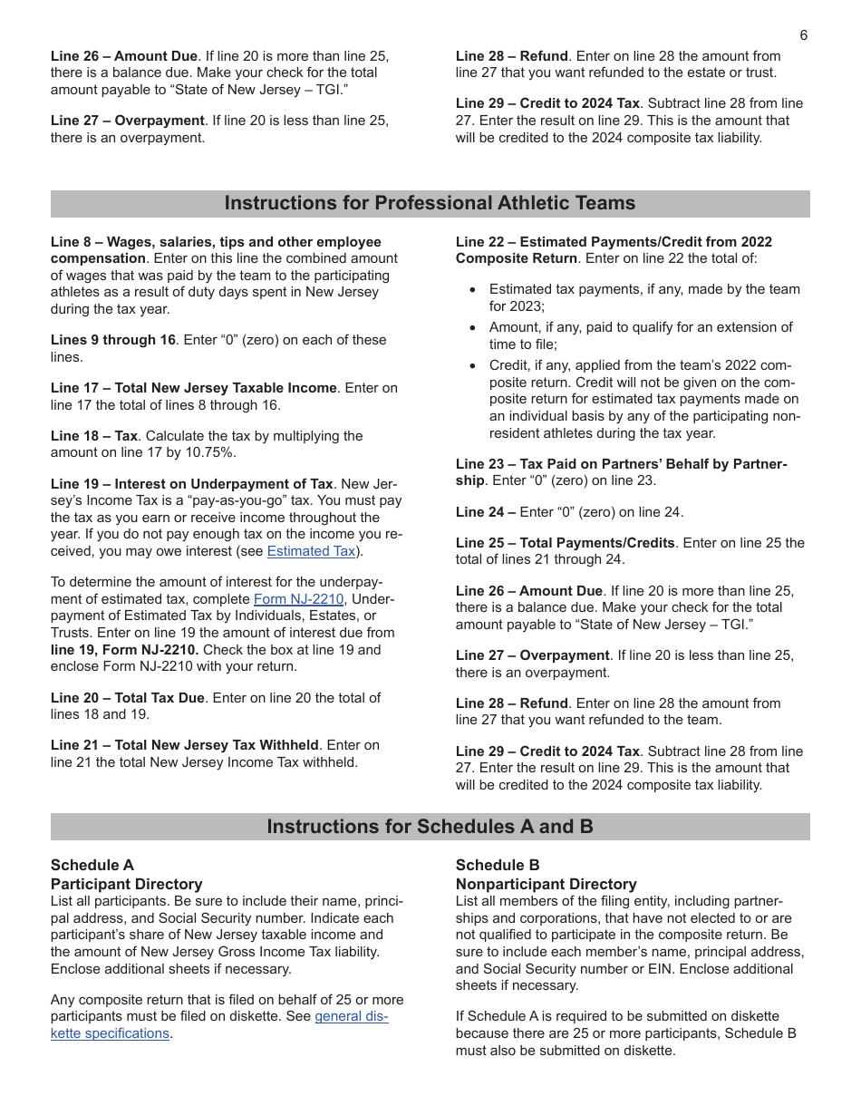 Instructions for Form NJ-1080-C, NJ-1080E - New Jersey, Page 6