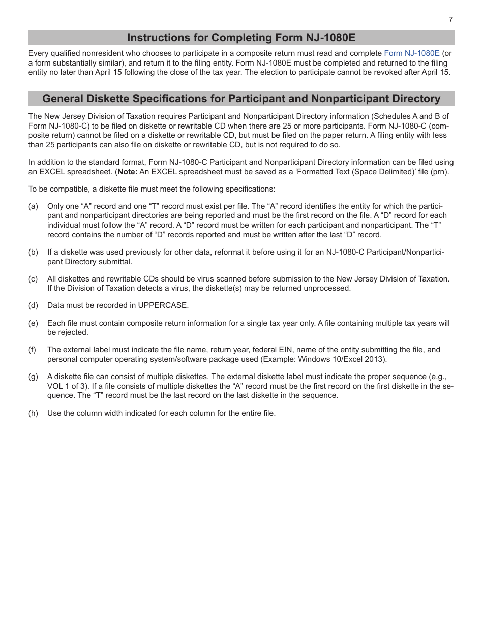 Instructions for Form NJ-1080-C, NJ-1080E - New Jersey, Page 7