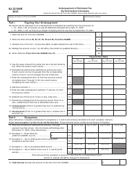 Document preview: Form NJ-2210NR Underpayment of Estimated Tax by Nonresident Individuals - New Jersey, 2023
