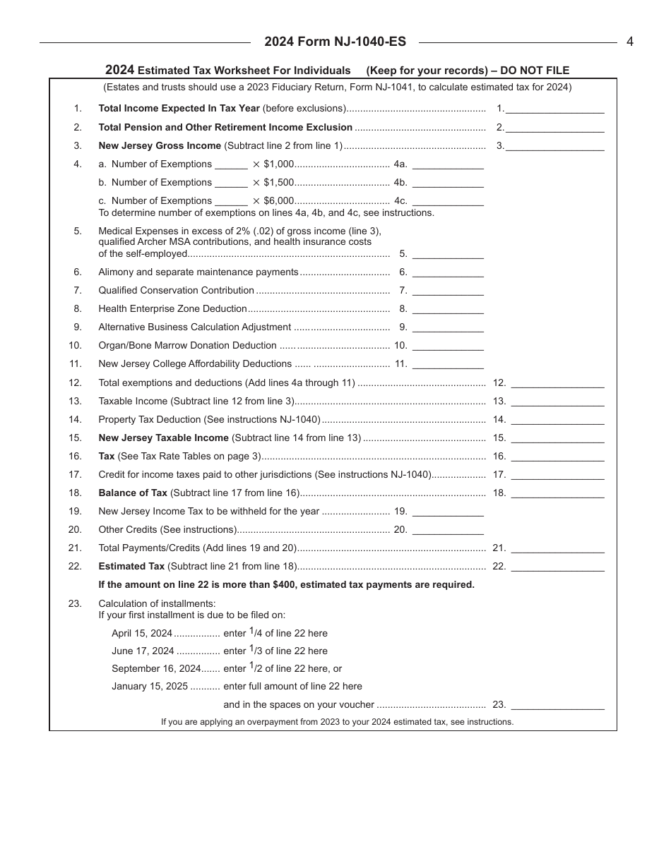 Instructions for Form NJ-1040-ES Estimated Income Tax Payment Voucher - New Jersey, Page 4