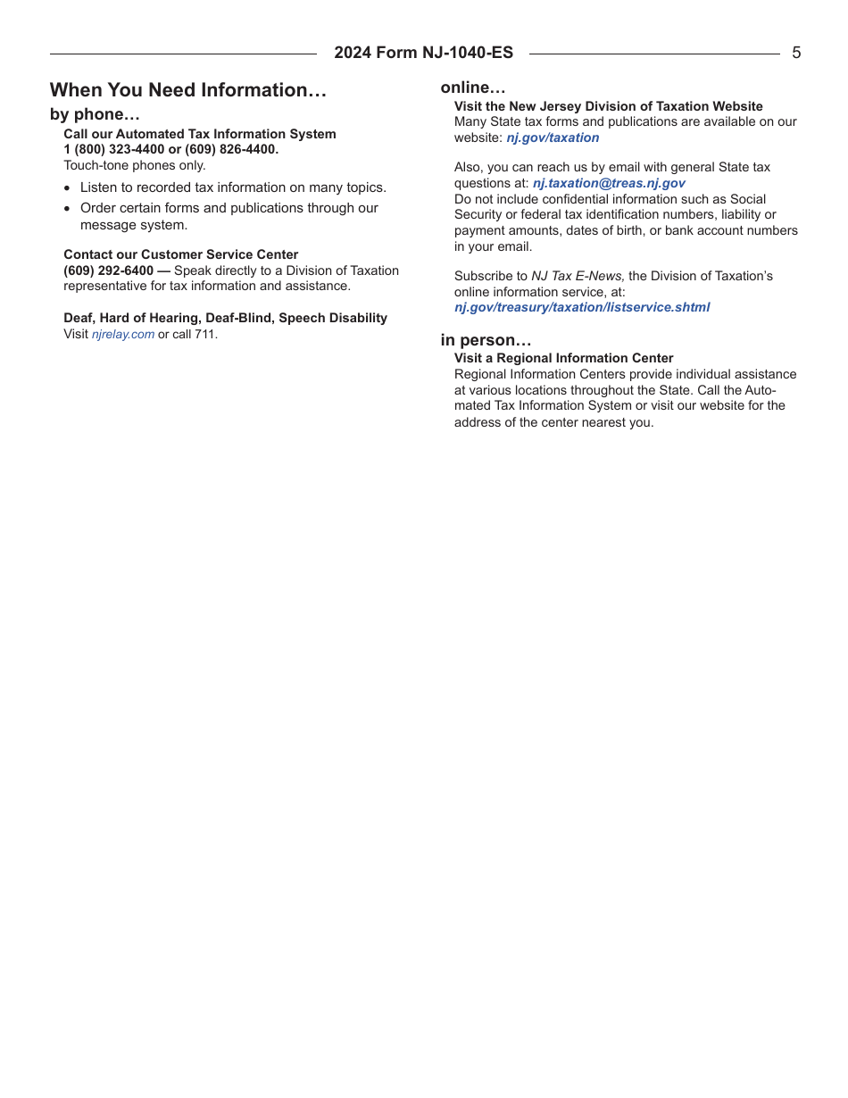 Instructions for Form NJ-1040-ES Estimated Income Tax Payment Voucher - New Jersey, Page 5