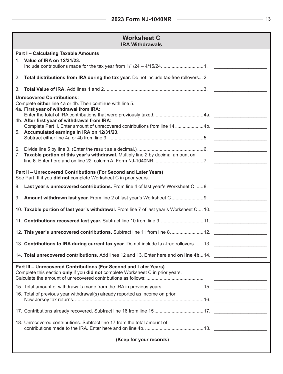 Instructions for Form NJ-1040NR New Jersey Nonresident Income Tax Return - New Jersey, Page 13