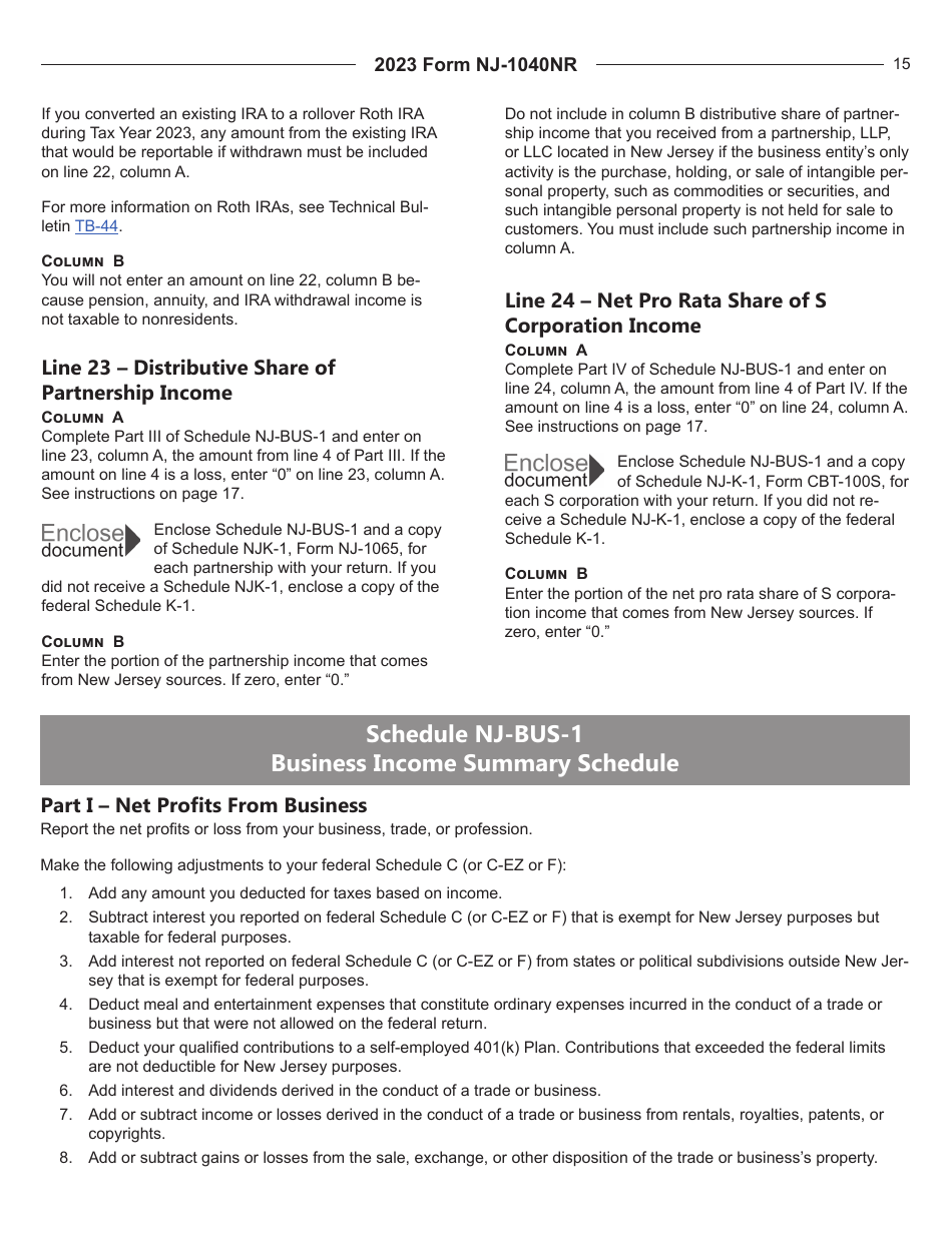 Instructions for Form NJ-1040NR New Jersey Nonresident Income Tax Return - New Jersey, Page 15