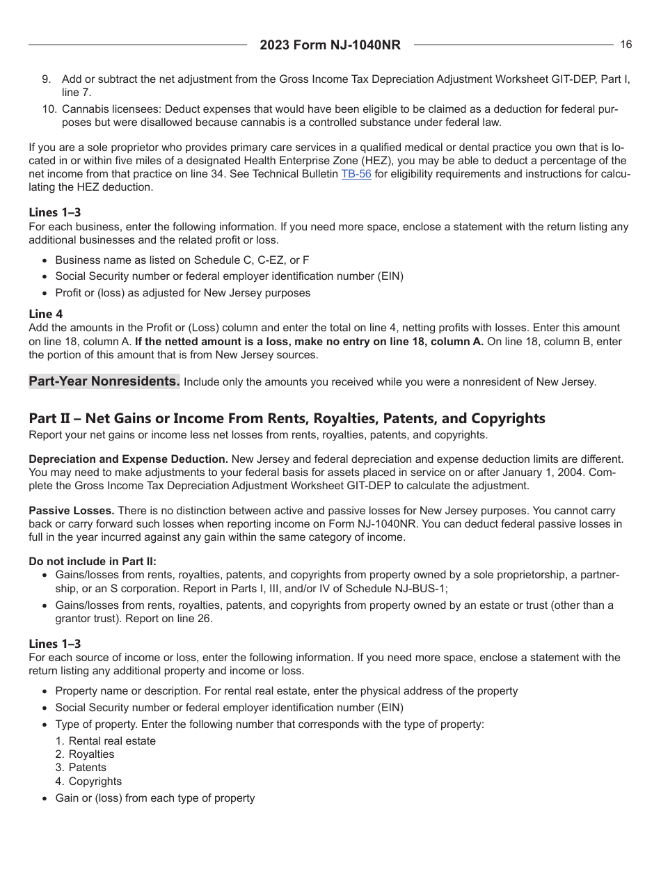 Instructions for Form NJ-1040NR New Jersey Nonresident Income Tax Return - New Jersey, Page 16