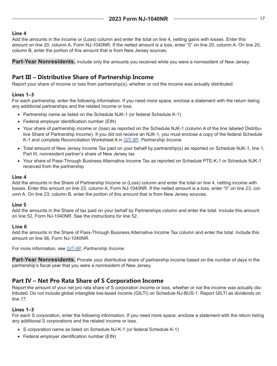 Instructions for Form NJ-1040NR New Jersey Nonresident Income Tax Return - New Jersey, Page 17