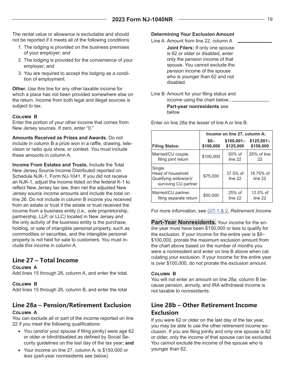 Instructions for Form NJ-1040NR New Jersey Nonresident Income Tax Return - New Jersey, Page 19