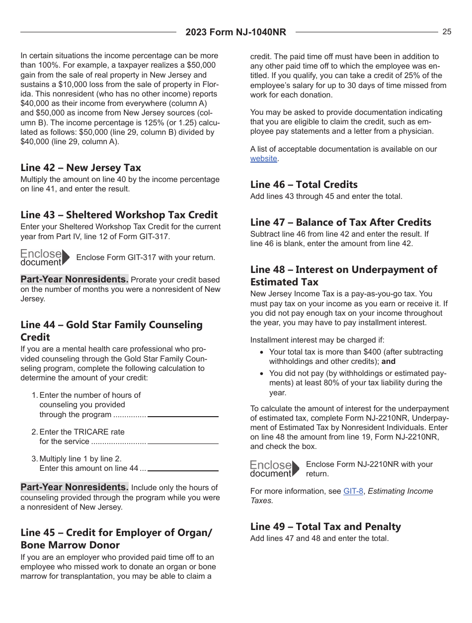 Instructions for Form NJ-1040NR New Jersey Nonresident Income Tax Return - New Jersey, Page 25