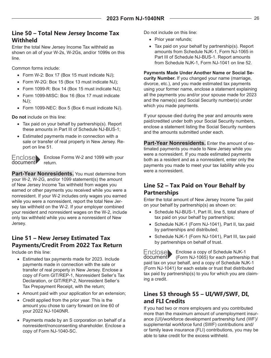 Instructions for Form NJ-1040NR New Jersey Nonresident Income Tax Return - New Jersey, Page 26