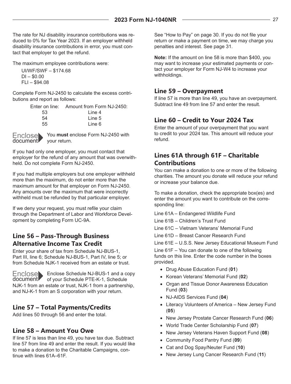 Instructions for Form NJ-1040NR New Jersey Nonresident Income Tax Return - New Jersey, Page 27