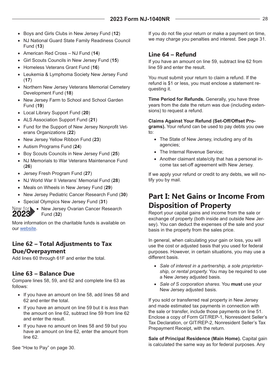 Instructions for Form NJ-1040NR New Jersey Nonresident Income Tax Return - New Jersey, Page 28